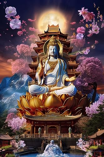 Erwachsene Puzzle, Klassisches 3D Holz Puzzle 1000 Teile Buddha Tempel, Lotus Traumnacht Brain Challenge Puzzle Spiele 75X50Cm von Generic