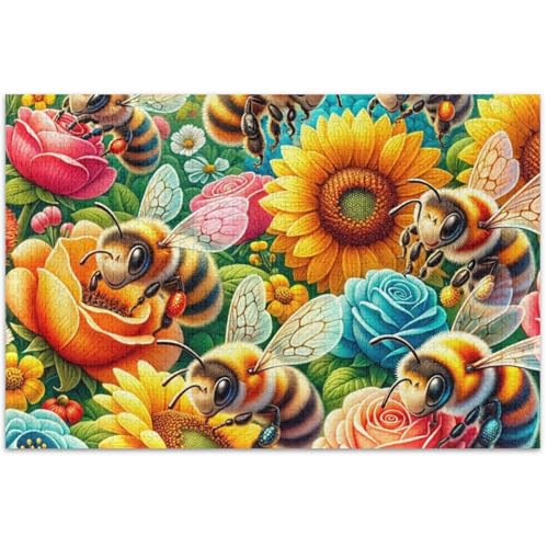 Erwachsenen-Puzzle, 500 Teile, niedliche Bienen, bunte Blumen, Spiel-Puzzle, Geschenke, Gag-Geschenk, Puzzle, Tiermalerei, 50,5 x 37,8 cm Erwachsenen-Puzzle, 500 Teile, niedliche Bienen, bunte Blumen, Spiel-Puzzle, Geschenke, Gag-Geschenk, Puzzle, Tiermalerei, 50,5 x 37,8 cm von Generic