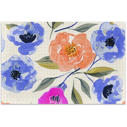 Erwachsenen-Puzzle, 500 Teile, weißer Elefant, lustiges Spielzeug für Erwachsene, Tier, Blumen, Blätter, Aquarell, Blau, 50 x 37 cm Erwachsenen-Puzzle, 500 Teile, weißer Elefant, lustiges Spielzeug für Erwachsene, Tier, Blumen, Blätter, Aquarell, Blau, 50 x 37 cm von Generic