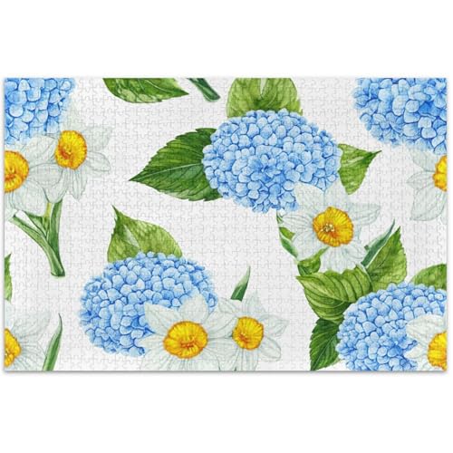 Erwachsenen-Puzzle, 500 Teile, weißer Elefant, schwieriges Familienpuzzle, Tierkunst-Puzzle, blaue Hortensien, Weiß, 500 Teile Erwachsenen-Puzzle, 500 Teile, weißer Elefant, schwieriges Familienpuzzle, Tierkunst-Puzzle, blaue Hortensien, Weiß, 500 Teile von Generic