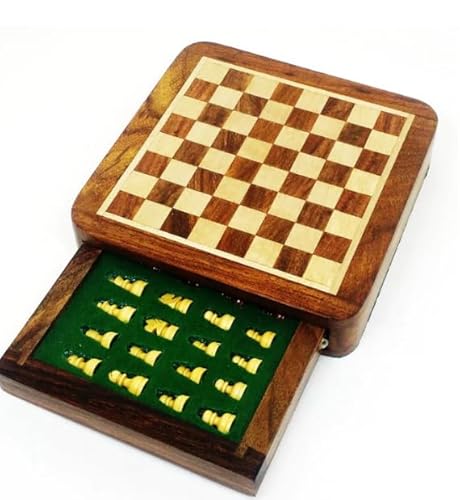 Exklusive Global 12,7 x 12,7 cm magnetische Reisetasche aus Holz quadratisch Schach-Set Spielbrett Geschenk von Generic