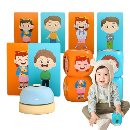 Face Changing Cube Game, Wooden Matching Game Expression Puzzles,Muster-Matching-Spiel mit Glocke - 4X Bausteine, Familienbrettspiele für Kinder und Erwachsene von Generic