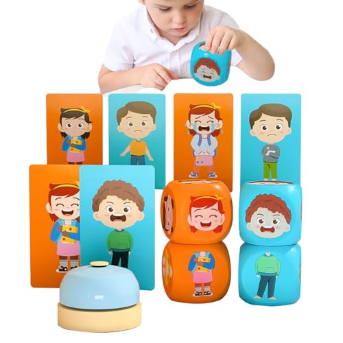 Face Changing Cube Game, Wooden Matching Game Expression Puzzles - Passende Brettspiele mit Glocke,4X Bausteine, Bauwürfel-Spielzeug für Kinder und Erwachsene von Generic