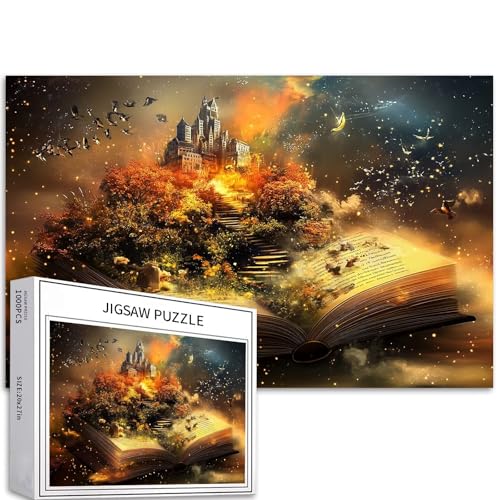 Fantasy-Puzzles mit offenem Buch, 1000 Teile, für Erwachsene, surreales Buchkunst-Puzzle, bunt, DIY-Puzzles für Heimdekoration, Geschenke, Familienpuzzle, perfekt für Spieleabende, 68 x 50 cm von Generic