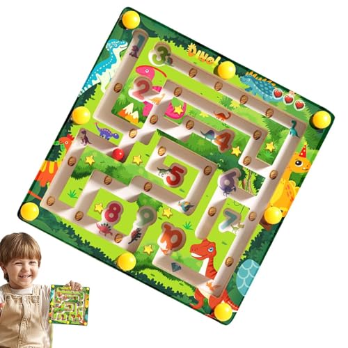 Farb- und Zahlen-Labyrinthtafel, Farb-Dinosaurier, Labyrinth-Spielzeug, Dinosaurier-Holz-Labyrinthspiel, Balancier-Perlen-Board, Ga-Spielzeug von Generic