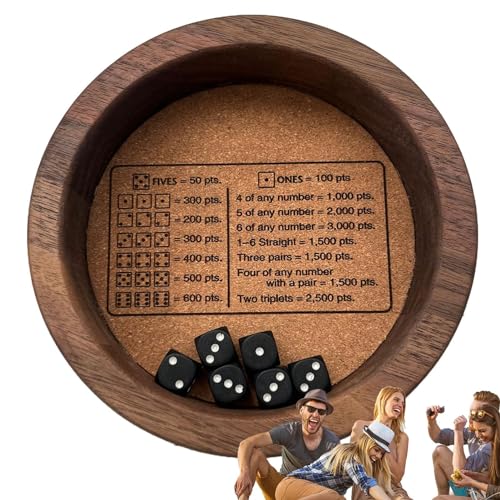 Farkle Classic Würfelspiel mit Tablett,Farkle Classic Würfelspiel,Robustes Würfeltablett aus Holz für Farkle-Würfelspiel - Brettspiel-Enthusiasten halten Standard-Spielwürfel für Versammlungen, Campin von Generic