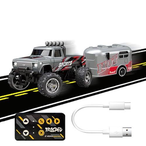 Ferngesteuerte Lastwagen für , ferngesteuertes Lkw-Spielzeug | RC Fahrzeug für kleine Lastwagen, wiederaufladbares RC Auto Spielzeug mit Anhänger, Rennauto im Innenbereich 2,4 GHz mit Licht von Generic