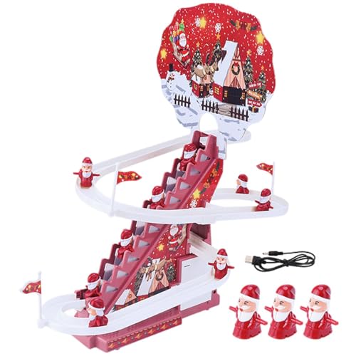 Festliches Achterbahn-Set – Kleines Weihnachtsmann-Treppenkletterspielzeug, Weihnachtsachterbahn-Spielzeug mit kletterndem Weihnachtsmann | Weihnachtsachterbahn-Spielzeugrutsche mit LED-Lichtern und M von Generic