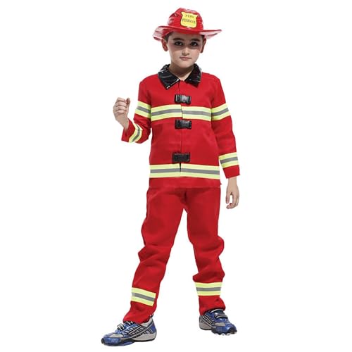 Feuerwehr Kostüm Set für Kinder，Feuerwehrmann Kostüm Kinder，Feuerwehr Rollenspiel Set mit Spielzeug-Feuerlöscher，Waschbares Kostüm Feuerwehrmann Set für Karneval Feuerwehrmann Kostüm Kinder Feuerwehr von Generic