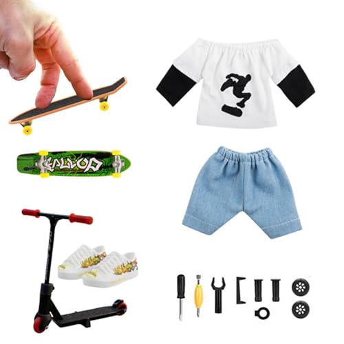 Finger Skateboard Kit - Kids Finger Scooter - Partyzubehör mit Skating -Fingerspielzeug, Finger Skater -Werkzeugzubehör, Schuhe, Hosen, Innenspielzeug für Kindergeburtstag Geschenke von Generic