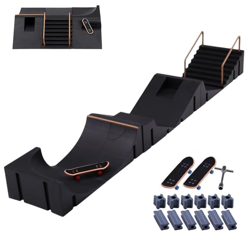 -Finger -Skateboards - Stunt -Fingerboards, Skate Park Ramp Kit, Trainingsspielzeug | 6-in-1-Skateboard-Set mit 3 Brettern, 6 Rampen, anpassbarem Layout, tragbaren Requisiten für Kinder, Teenager von Generic