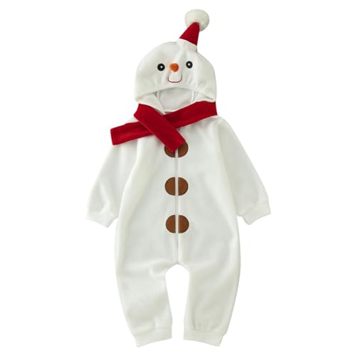 Fleece Schneemann Overall Schal Baby Cosplay Outfits Niedlich Kinder Strampler Plüsch Cosplay Tier Bodysuit Plüsch Jumpsuit Baby Overall Weihnachten Faschingskostüm Plüsch (White, 12-18 Months) von Generic