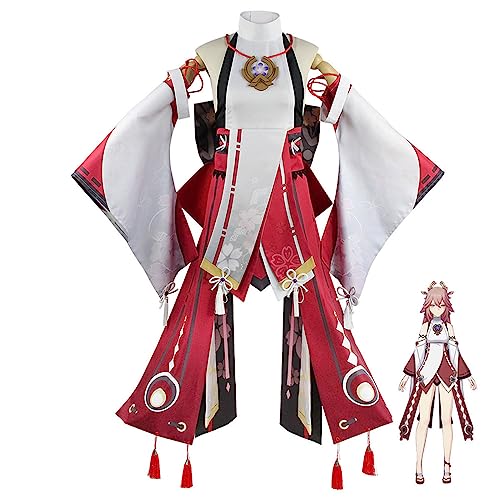 Frauen Yae Miko Cosplay Kostüm Spiel Kleid Full Set Halloween Outfit,3XL-Red von Generic