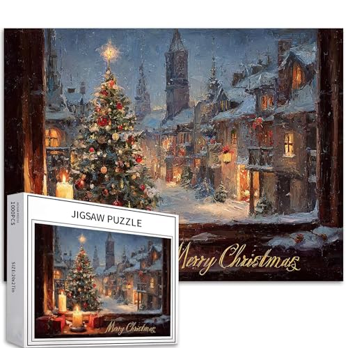 Frohe Weihnachten Poster, 1000 Teile Puzzle für Erwachsene, Ölgemälde-Stil, Kunst-Puzzle, bunte DIY-Puzzles für Heimdekoration, Geschenke, Familienpuzzle, perfekt für Spieleabende, 68 x 50 cm Frohe Weihnachten Poster, 1000 Teile Puzzle für Erwachsene, Ölgemälde-Stil, Kunst-Puzzle, bunte DIY-Puzzles für Heimdekoration, Geschenke, Familienpuzzle, perfekt für Spieleabende, 68 x 50 cm von Generic