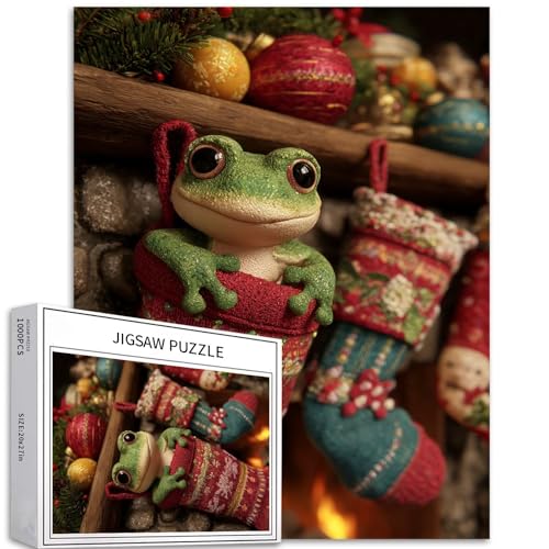Frosch im Weihnachtsstrumpf 1000 Teile Puzzle für Erwachsene, Weihnachtsatmosphäre, Kunst-Puzzle, herausfordernde Familienaktivitäten, buntes Bastelpuzzle für Heimdekoration, Geschenke, 50,8 x 68,6 cm Frosch im Weihnachtsstrumpf 1000 Teile Puzzle für Erwachsene, Weihnachtsatmosphäre, Kunst-Puzzle, herausfordernde Familienaktivitäten, buntes Bastelpuzzle für Heimdekoration, Geschenke, 50,8 x 68,6 cm von Generic