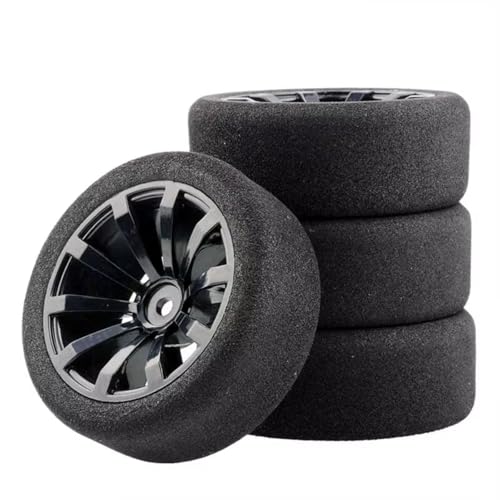 Für HSP Für HPI 1/10 On-Road RC Auto 12mm Hex RC Für Rennwagen Zubehör 4Pcs Set Für Racing Schaum Reifen Felge Set RC Zubehör(Black) von Generic