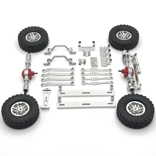 Für WPL C64 C64-1 1/16 Metall Vorne Hinterachse Für Chassis Link Stange Zugstange Montieren Seite Pedal Reifen Set RC Auto Upgrade Teile RC Zubehör(Silver) von Generic