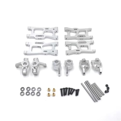 Für Wltoys 144001 144010 124007 124008 124016 124017 124018 124019 Metall Suspension Arme Lenkung Cup Hub Carrier Set Upgrade Teile RC Zubehör(Silver) von Generic