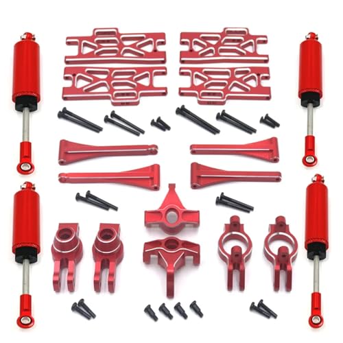 Für Wltoys Für 104016 104018 104009 12402-A 12404 12409 Metall Upgrade Teile Kit Lenkung Montage Link Stange Stoßdämpfer Set RC Auto RC Zubehör(Red) von Generic