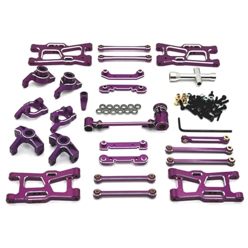 Für Wltoys Für 144001 144010 124007 124008 124017 124018 124019 Metall Suspension Arm Lenkung Tasse Hub Carrier Link Stange Upgrade Teile RC Zubehör(Purple) von Generic