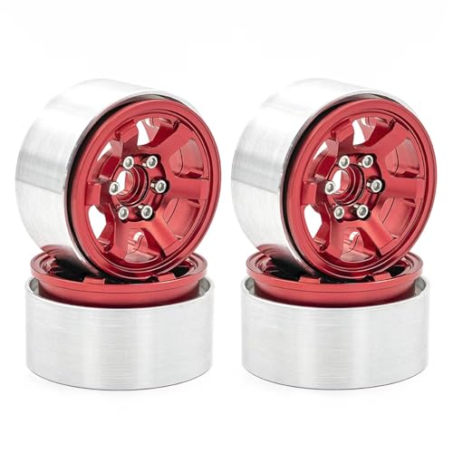 Für Wraith Für Tamiya Für Axial Für SCX10 1/10 RC Auto 4PCS Metall 1,9 Beadlock Felge Hub Ersatzteil RC Zubehör(Red) von Generic