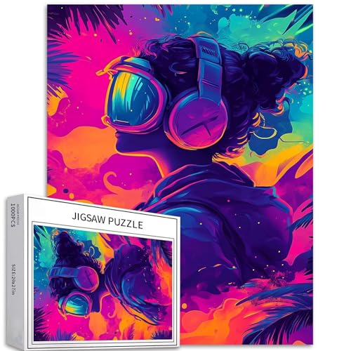 Gamers 1000-teiliges Puzzle für Erwachsene, Kunstpuzzle einer Person, die Kopfhörer trägt, bunte DIY-Puzzles für Heimdekoration, Geschenke, Familienpuzzle, perfekt für Spieleabende, 50,8 x 68,9 cm von Generic