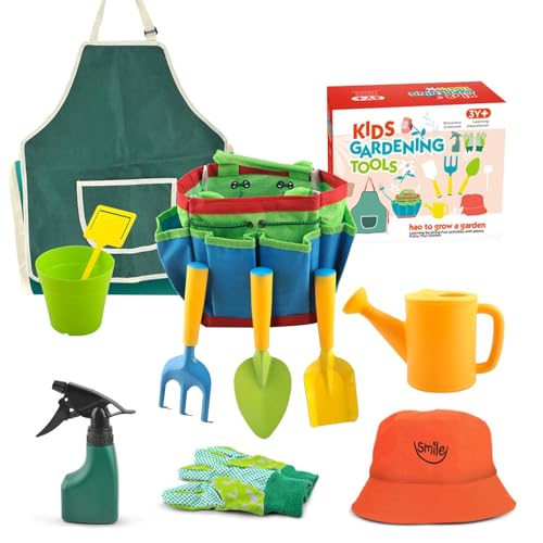 Gartengeräte-Set für Kinder – Bunte Kinder-Gartengeräte, Gartenspielzeug für und Mädchen | Inklusive Aufbewahrungstasche, Gießkanne, Gartenhandschuhen, Schaufeln, Hut, Kinder-Gartenset für Klei von Generic