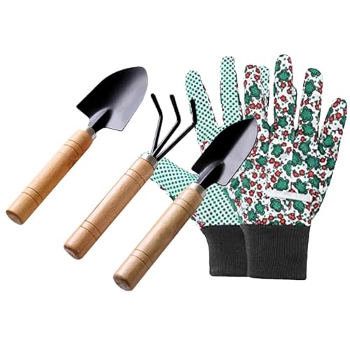 Gartenwerkzeug-Set, 3-teiliges Handwerkzeug mit Arbeitshandschuhen | Sukkulenten-Werkzeugset inklusive Spaten, Rechen, Schaufel, Geschenkwerkzeuge für Männer und Frauen, manuelle Werkzeuge mit Handsch von Generic