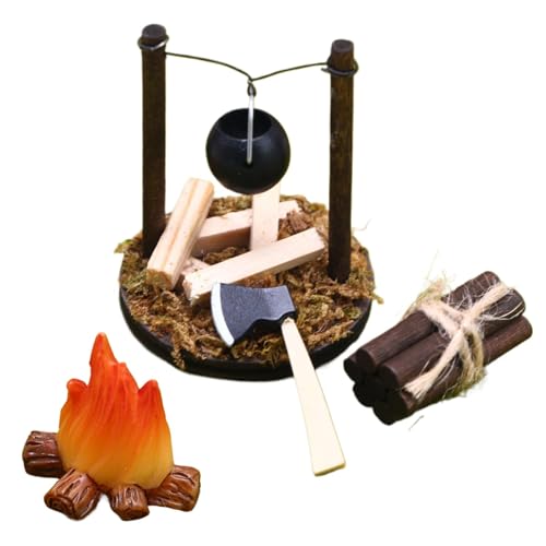 Gefälschtes Feuer-Lagerfeuer-Modell, Puppenhaus-Spielzeug-Feuer- Puppenmöbel Feuerstelle Spielzeug,Rollenspiel-Spielzeug, Landschafts-Requisite, hölzerne Puppenhausmöbel, Feuerfigur, Puppenhaus-Zubeh von Generic