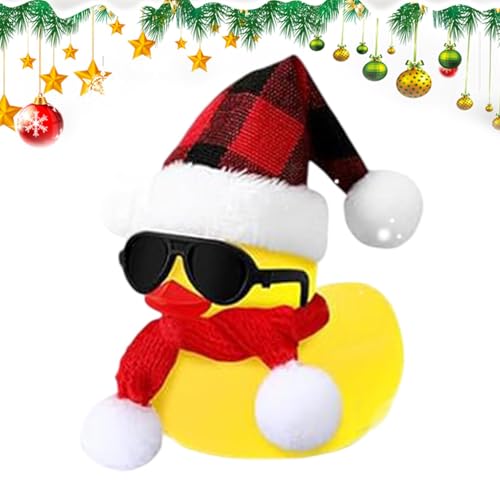 Gelbe Quietscheente, Weihnachtsgummiente | Schwimmende quietschende Gummienten mit Sonnenbrille, Schal, Mützen - Gummi-Enten-Auto-Ornamente, Auto-Armaturenbrett-Enten-Dekorationen für Zuhause, Kinder, von Generic