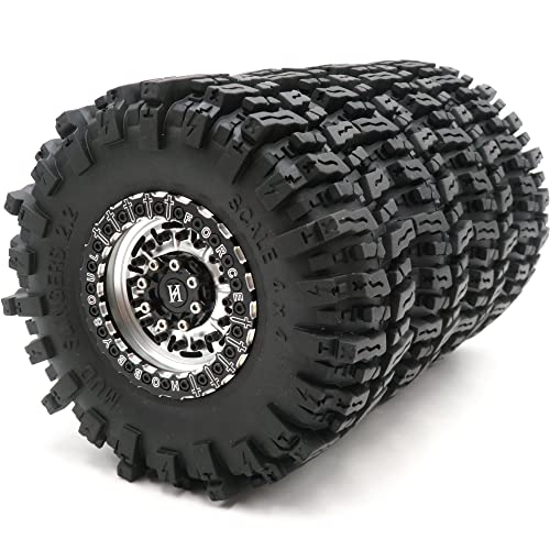 4 Stück RC 2,2 Mud Slingers Reifen Soft Super Grip Crawler Truck Reifen Höhe: 124mm / 4,88 Zoll & Aluminium Force 2,2 Beadlock Felgen Räder 12 mm Silber & Schwarz Farbe von Generic