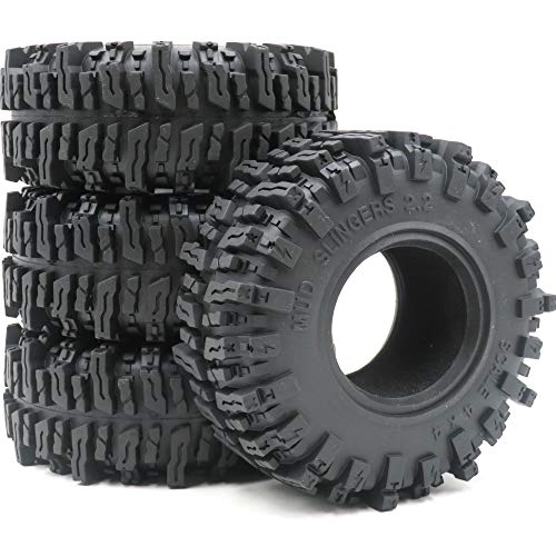 hobbysoul 4Stk RC 2.2 Mud Slingers Reifen Super Grip Soft Rock Crawler Truck Tires Tyre Höhe 124mm/4,88inch Fit 2.2 Beadlock Felgen Wheels Rims von hobbysoul