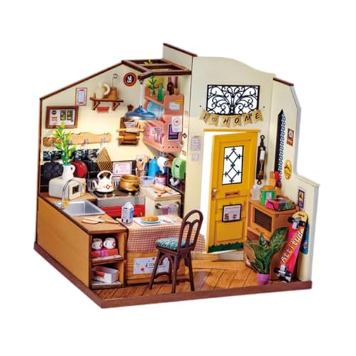 Generic DIY Miniaturhaus Kit, Miniaturmöbel Kit, Kreatives DIY Handwerk, Puppenhaus mit Lichtern, Kit, 3D Puzzle für Erwachsene, Küche von Generic