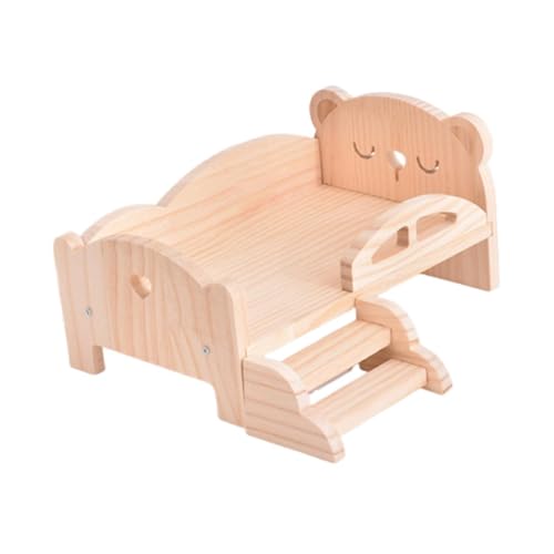 Generic Holz Miniatur Bett Simulation für BJD Puppen, Foto Requisiten, Cartoon Dekoration, Tierform, Puppenzubehör, Holzmöbel, Bär 29x18x12cm von Generic