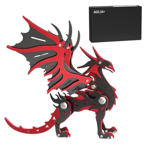 Metall 3D Modell, 3D Metall Puzzle Dinosaurier Kit Modellbausatz Erwachsene, 100 Teile Schwarz & Rot 3D Puzzle Laserschnitt Metallbausatz 3D Spielzeug Metall Puzzle von Generic