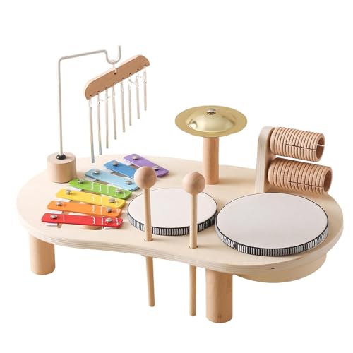 Generic Musikalisches Schlagzeug-Set aus Holz, Kinder-Schlagzeug | Montessori pädagogisches Spielzeug-Schlagzeug mit Xylophon | Holz-Musikset, sensorisches Spielzeug für Jungen, Mädchen, Kinder ab 2 von Generic