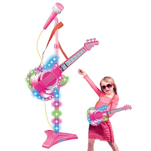 Generic Musikspiel für Gitarre und Mikrofon für Kinder: leichte rosa Gitarre | Mikrofon mit verstellbarer Höhe, lustiges Musikspiel für und Mädchen Generic Musikspiel für Gitarre und Mikrofon für Kinder: leichte rosa Gitarre | Mikrofon mit verstellbarer Höhe, lustiges Musikspiel für und Mädchen von Generic