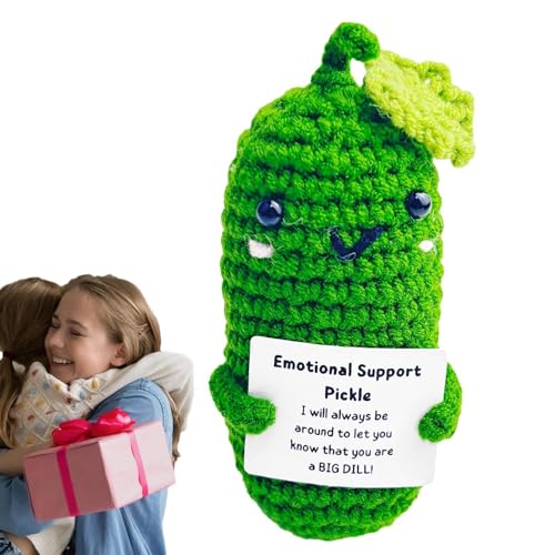 Generic Positive Gurke Häkelpuppe, großer Dill, emotionale Unterstützung, Gurke mit Positivkarte | Süßes Ornament, gehäkelte Gurke, gestrickte Plüschpuppe für Frauen, , von Generic