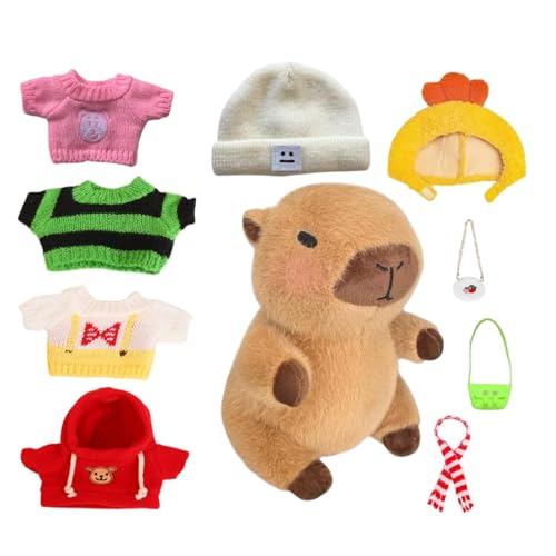 Generisches Capybara-Spielzeug, gefüllte Plüschtiere – Capybara-Plüschkleidung zum Anziehen, süßes Stofftier | Home Decor Niedliches Capybara-Stofftier mit 10 Kleidungsstücken und Accessoires für Kind von Generic