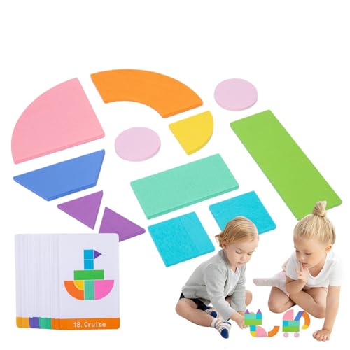 Geometrisches Tangram-Spiel, Denksport-Spielzeug, geometrische Sechseck-Rätsel,Geometrisches Tangram-Puzzle mit Holzmusterblöcken | Denkaufgabe mit Karten, Tier, klassisches Lernspielzeug für Kinder von Generic