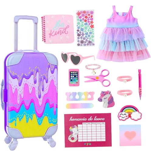 Gepäck Reisespiel Set Puppe, Mädchen Puppenzubehör Fall | Doll Girl Travel Accessoires | Dress up & Propet 17Pack, Spiele für Kinderzimmer, Wohnzimmer von Generic