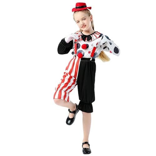 Gestreifter Horror Clown Halloween Kostüm Kinder – Rotes Killer Clown Kostüm – Zirkus Halloween-Kostüm Junge Kinderkostüm Killer Clown, Overall mit Kragen, blutverschmiert, Psycho, Halloween Kostüm von Generic