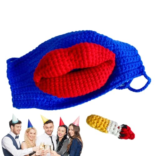 Gestrickte Gesichtsbedeckung, süße Gesichtsbedeckung, Gehäkelte Gesichtsbedeckung, Wurst-Mund-Maskerade-Gesichtsmaske, Humorvolle Gesichtsmaske, Streich-Gesichtsmaske für Karneval, Partys, Rollenspiel von Generic