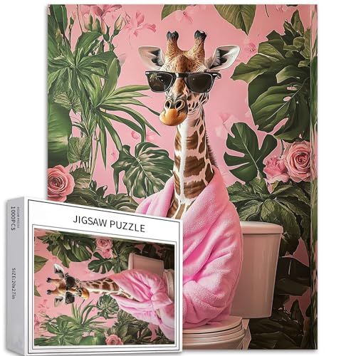 Giraffe sitzt auf der Toilette, 1000 Teile Puzzle für Erwachsene, rosa Badezimmer-Kunst-Puzzle, bunte DIY-Puzzles für Heimdekoration, Geschenke, Familienpuzzle, perfekt für Spielabende, 50,8 x 68,9 cm Giraffe sitzt auf der Toilette, 1000 Teile Puzzle für Erwachsene, rosa Badezimmer-Kunst-Puzzle, bunte DIY-Puzzles für Heimdekoration, Geschenke, Familienpuzzle, perfekt für Spielabende, 50,8 x 68,9 cm von Generic