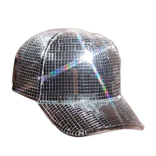 Glänzender silberner Spiegelhut | Disco-Cowboyhut, reflektierende Spiegelballkappe, modischer und glänzender Hut für Partys und Veranstaltungen, Disco-Baseballhut von Generic