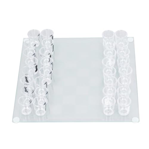 Glas-Schachspiel, Trinkbrettspiele, Schnapsglas-Schachspiel, Trinkspiel-Set, Schachbrett mit Schnapsglas, Schachfiguren, 22,5 X 22,5 cm von Generic