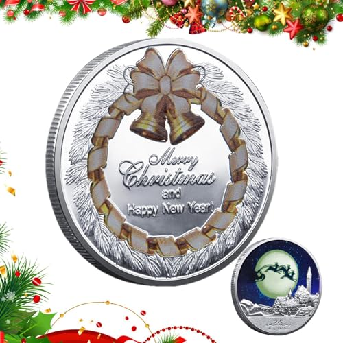 Glow Christmas Coin – Silberne Wunsch-Souvenirmünze, Frohe Weihnachten-Sammelmünzen | Gedenkmünze aus Metall mit Feiertagsmotiv aus Eisen, im Dunkeln leuchtende Sammlermünze von Generic