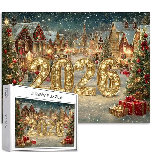 Goldenes 2026 Neujahrsposter 1000 Teile Puzzle für Erwachsene, Weihnachtsdorf, Schnee, Puzzle, bunte DIY-Puzzles für Heimdekoration, Geschenke, Familienpuzzle, perfekt für Spieleabende, 70 × 50 cm Goldenes 2026 Neujahrsposter 1000 Teile Puzzle für Erwachsene, Weihnachtsdorf, Schnee, Puzzle, bunte DIY-Puzzles für Heimdekoration, Geschenke, Familienpuzzle, perfekt für Spieleabende, 70 × 50 cm von Generic
