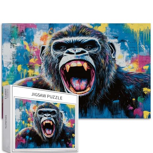 Gorillas Laughing Doodle Puzzle für Erwachsene, Schimpansen, bunt, DIY-Puzzles für Heimdekoration, Geschenke, Familienpuzzle, perfekt für Spieleabende, 68 x 50 cm, 1000 Teile von Generic