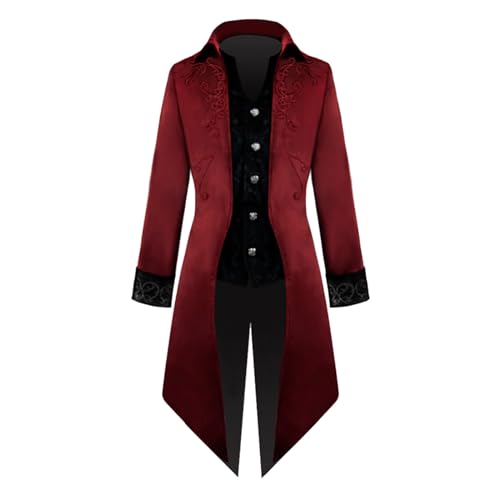 Gothic Herren, Steampunk Herren Kostüm, Viktorianischen Retro Mittellang Mantel Punk Jacke Fasching Karneval Cosplay Kostüm Smoking Jacke Uniform Schwarz Smoking Für Karneval Fasching von Generic